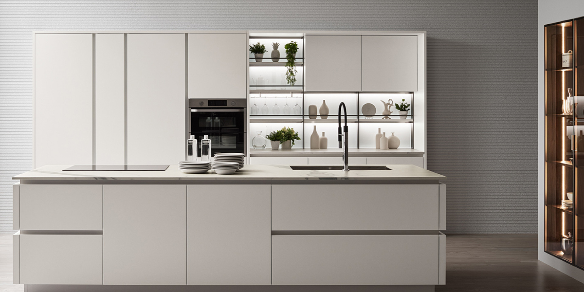 Cucina lineare con design minimalista e finiture in legno